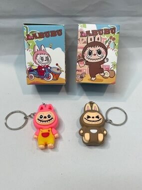 LABUBU Kids Keychain Set - Pink & Brown Cute Character Keyrings